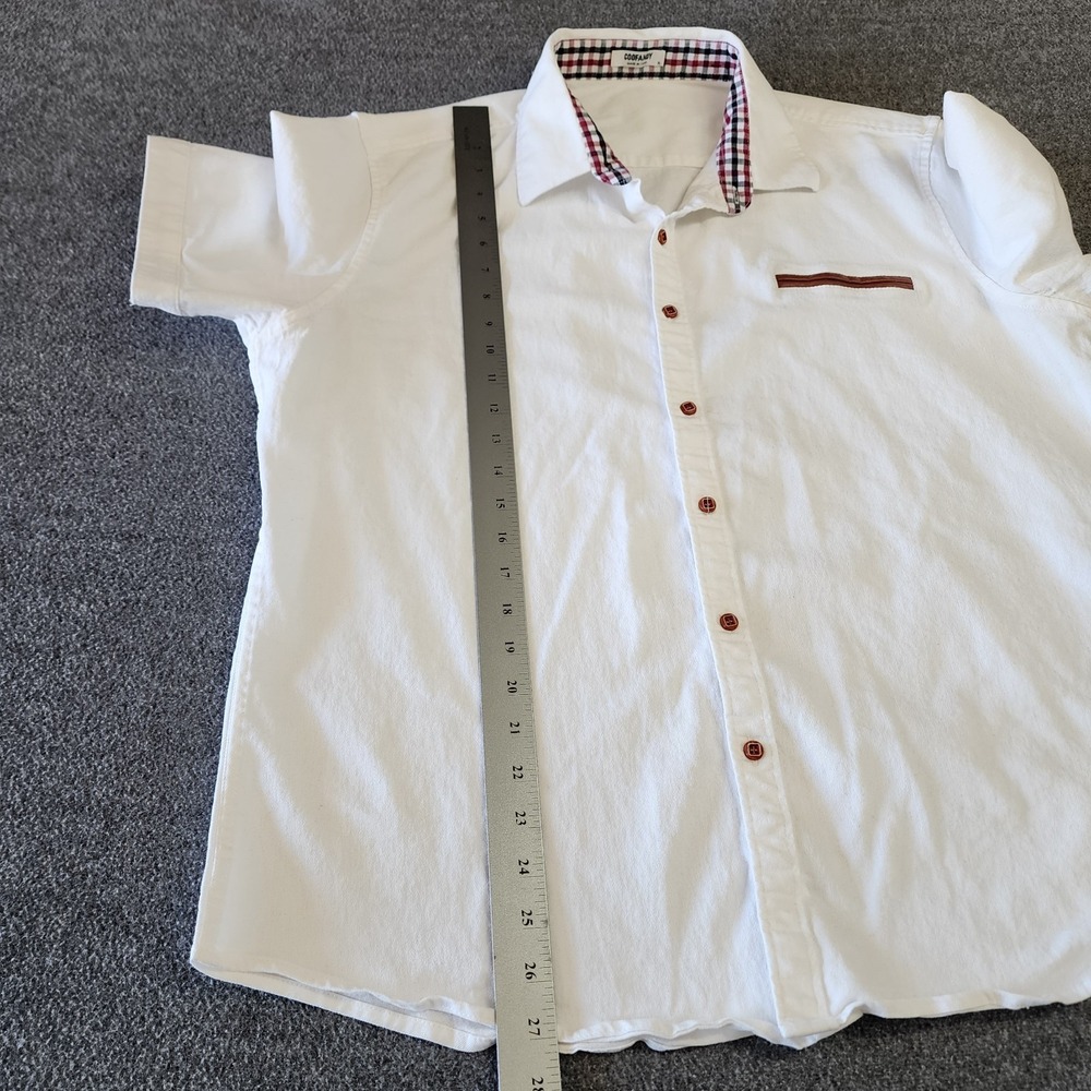COOFANDY Mens XL White Button Front Shirt Plaid Trim Faux Leather Pocket Casual - Picture 8 of 10